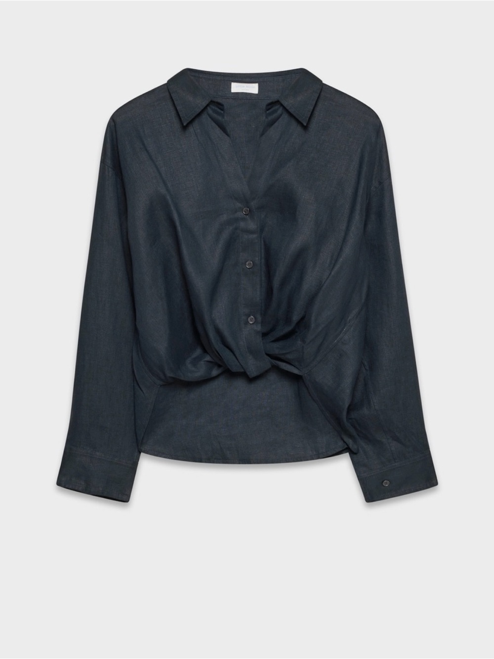 Aritzia Portofino Linen Shirt - Button-Front Twist Hem Blouse in Admiral